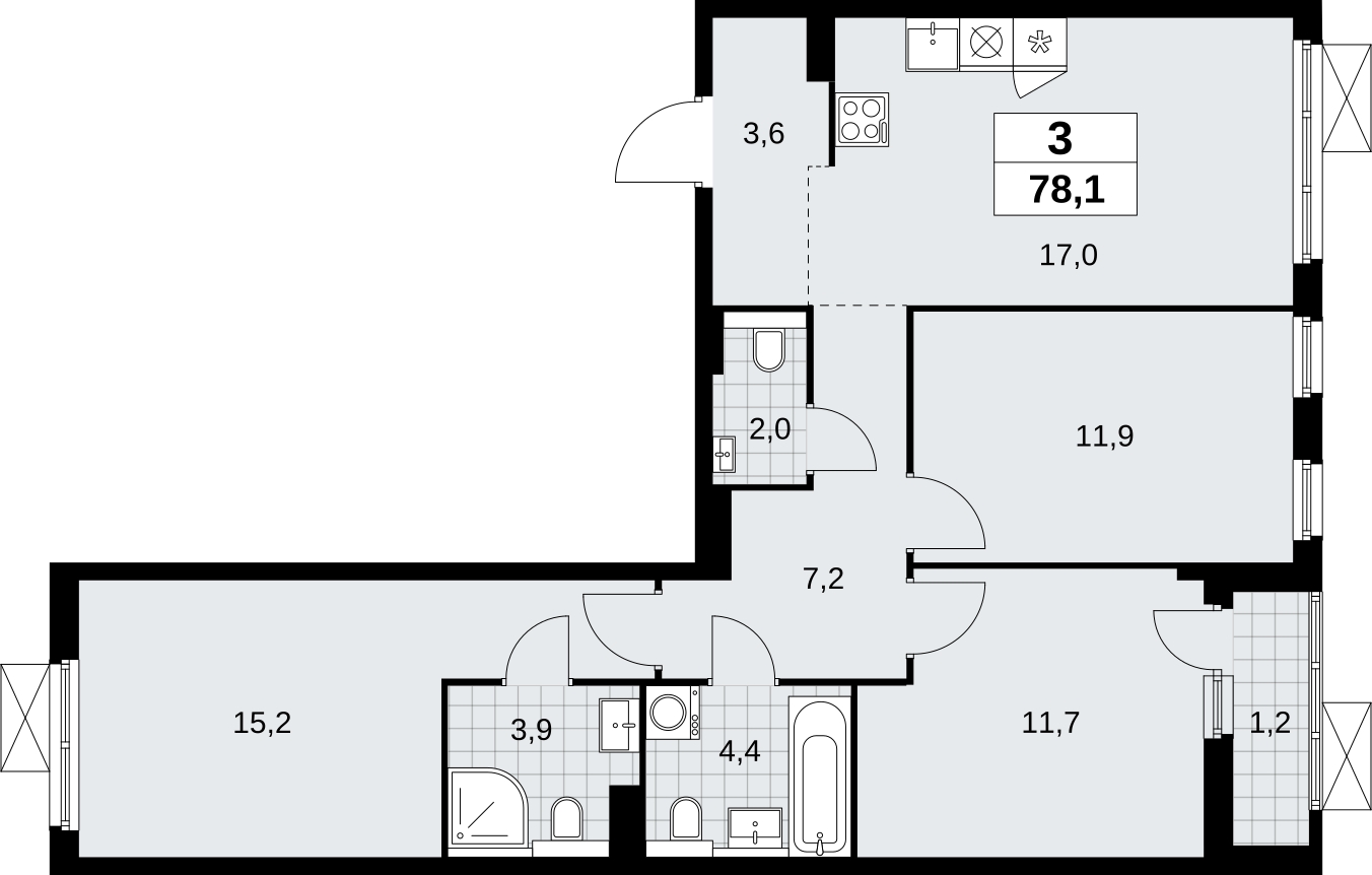 3-комнатная квартира с отделкой в ЖК Бунинские кварталы на 8 этаже в 7 секции. Сдача в 2 кв. 2026 г.