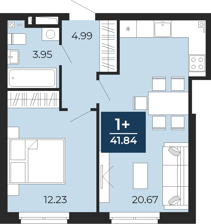 2-комнатная квартира в ЖК Бунинские кварталы на 5 этаже в 7 секции. Сдача в 2 кв. 2026 г.