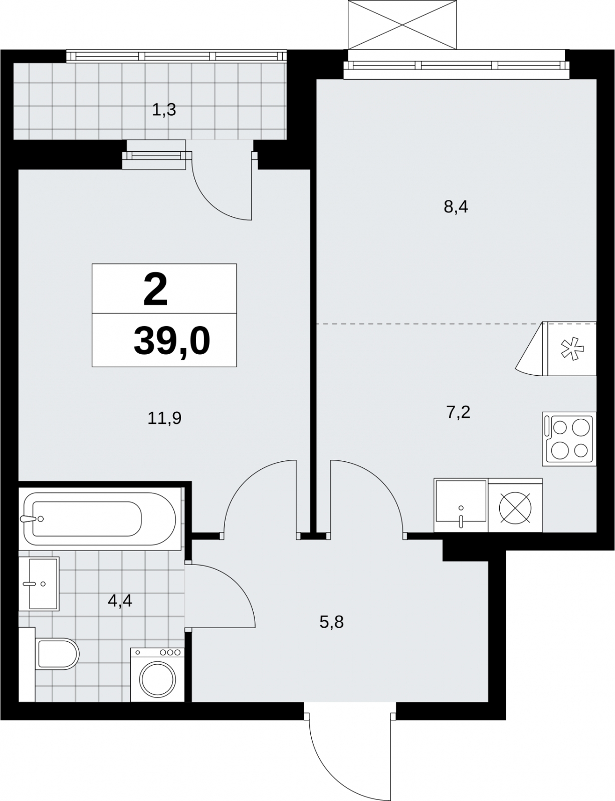 1-комнатная квартира (Студия) с отделкой в ЖК Бунинские кварталы на 16 этаже в 1 секции. Сдача в 2 кв. 2026 г.
