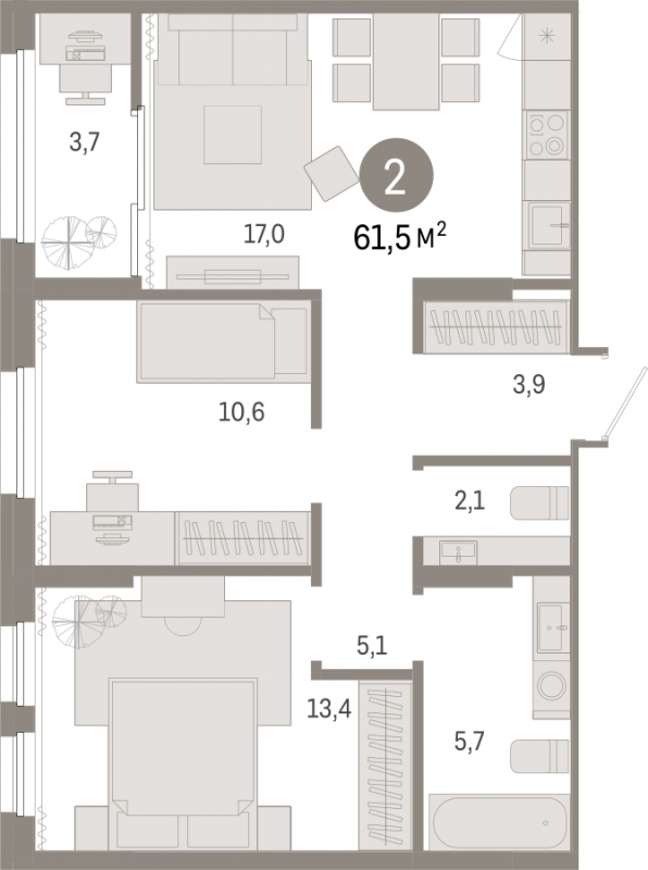 1-комнатная квартира (Студия) с отделкой в ЖК Бунинские кварталы на 5 этаже в 1 секции. Сдача в 2 кв. 2026 г.