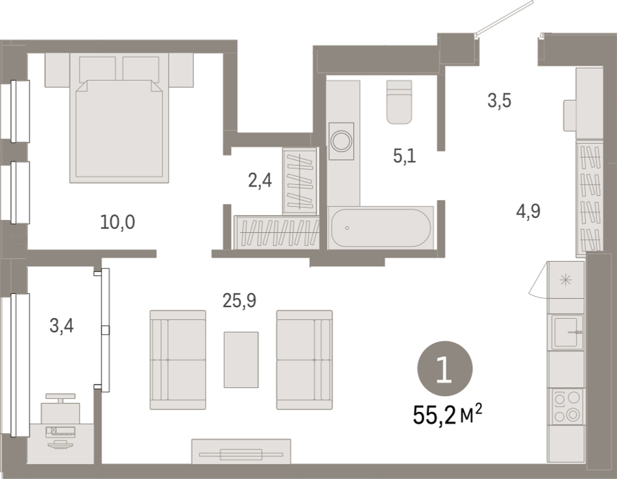 3-комнатная квартира в ЖК Бунинские кварталы на 5 этаже в 5 секции. Сдача в 2 кв. 2026 г.