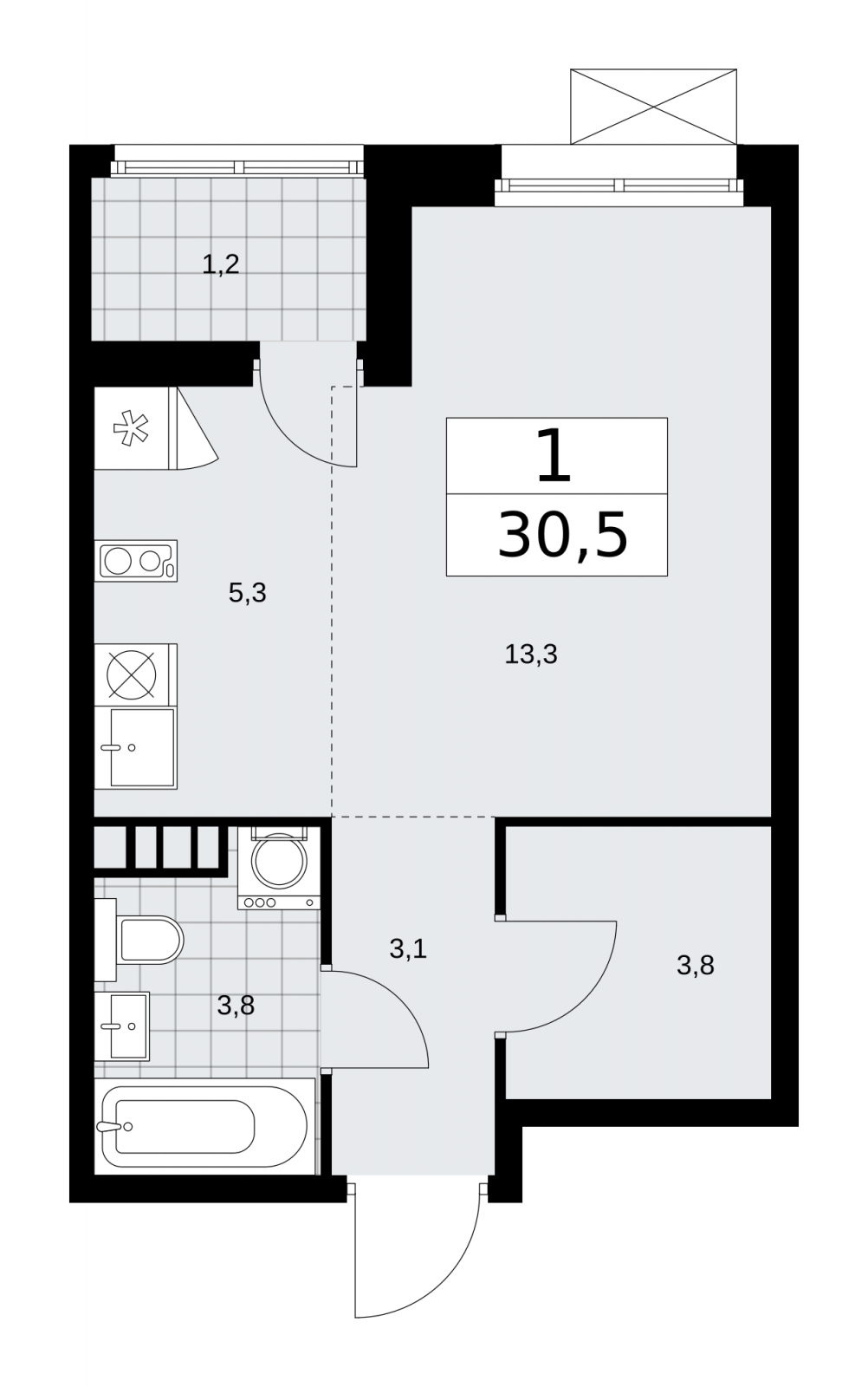 1-комнатная квартира (Студия) в ЖК Бунинские кварталы на 10 этаже в 7 секции. Сдача в 2 кв. 2026 г.