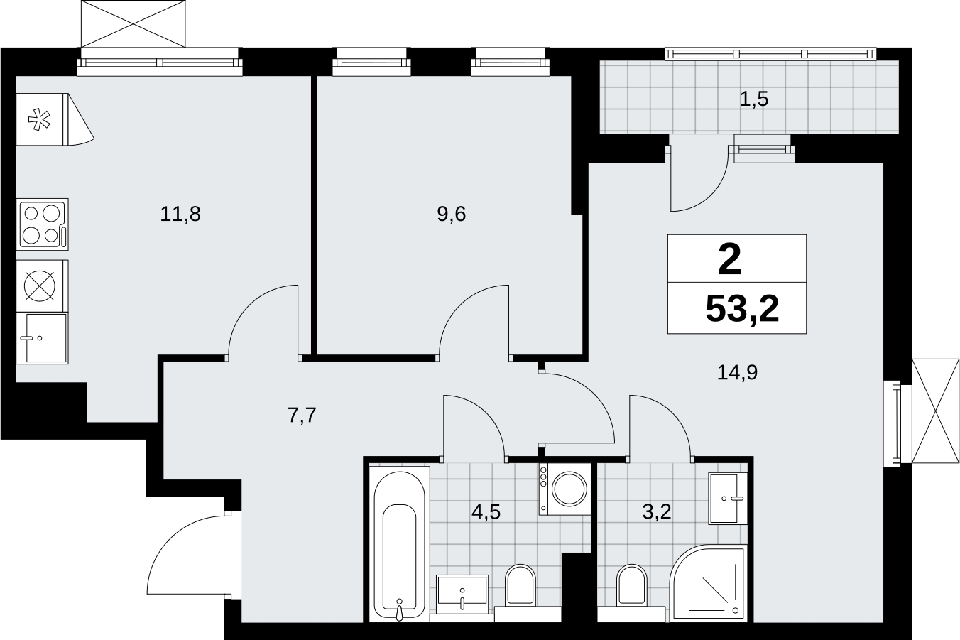 3-комнатная квартира в ЖК Бунинские кварталы на 3 этаже в 7 секции. Сдача в 2 кв. 2026 г.