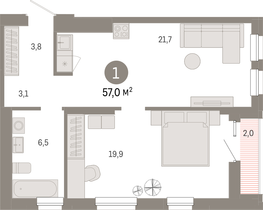 1-комнатная квартира (Студия) в ЖК Бунинские кварталы на 13 этаже в 7 секции. Сдача в 2 кв. 2026 г.