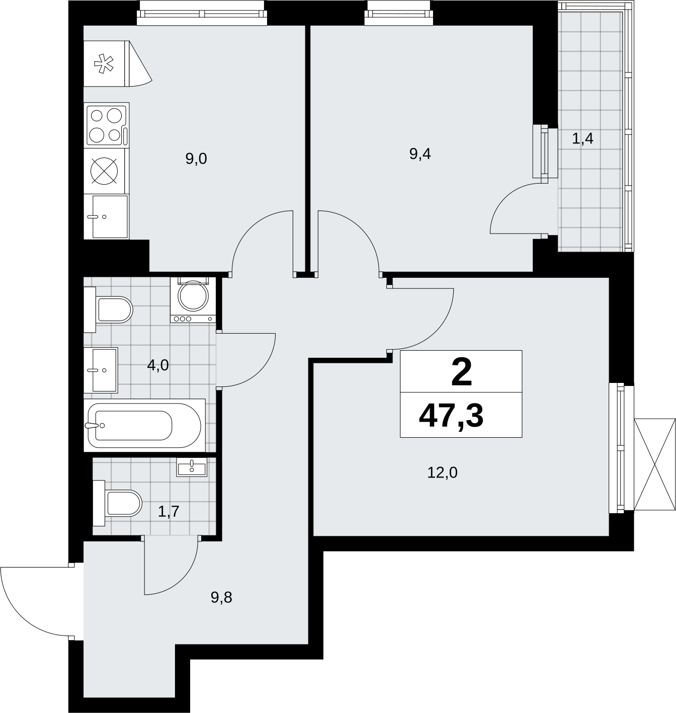 2-комнатная квартира в ЖК Бунинские кварталы на 9 этаже в 5 секции. Сдача в 2 кв. 2026 г.