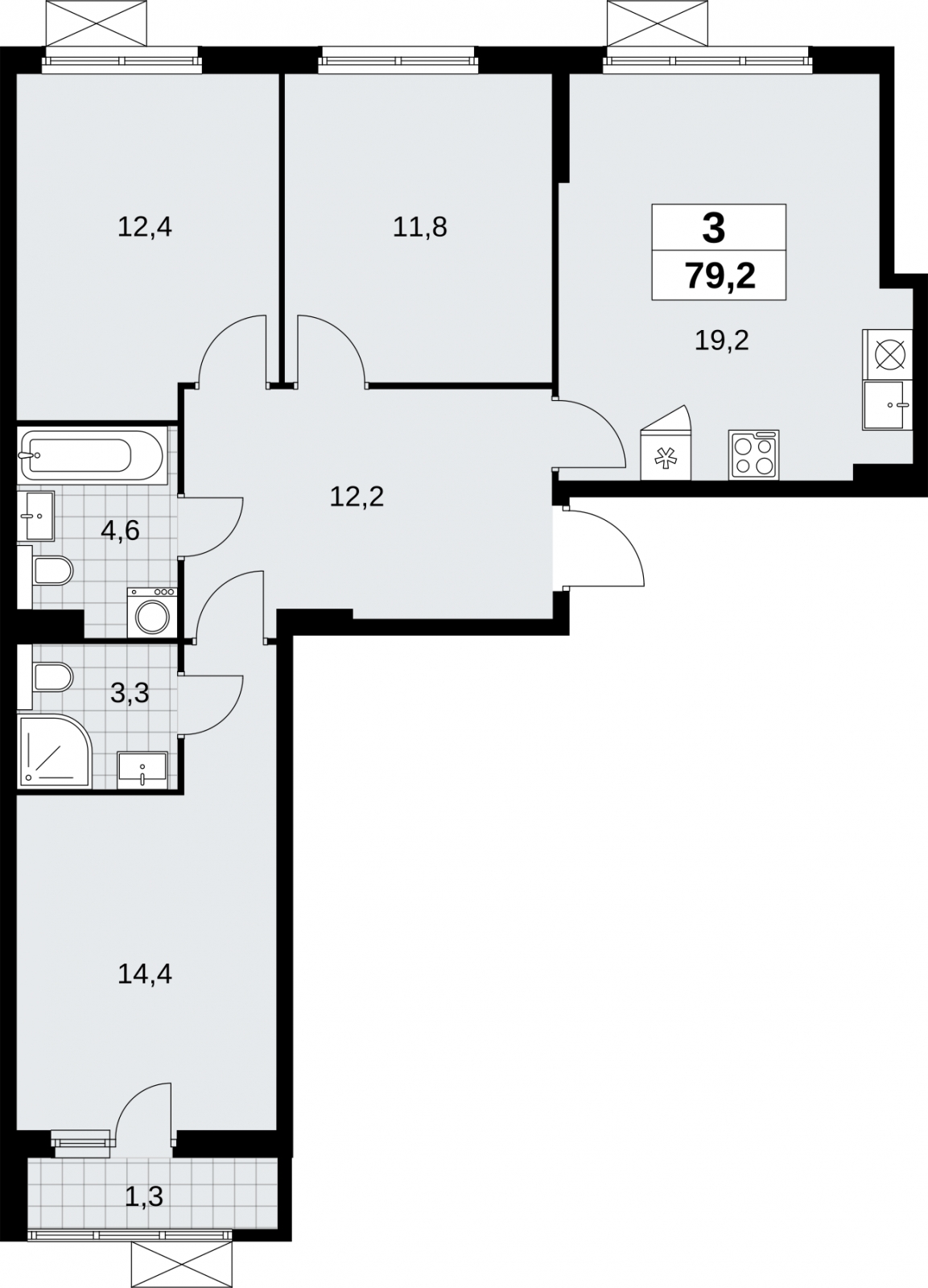 1-комнатная квартира (Студия) в ЖК Бунинские кварталы на 14 этаже в 7 секции. Сдача в 2 кв. 2026 г.