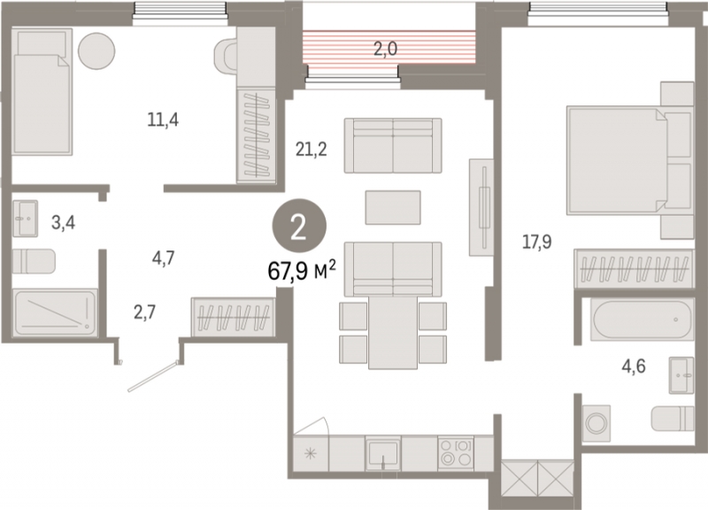 1-комнатная квартира (Студия) в ЖК Бунинские кварталы на 14 этаже в 7 секции. Сдача в 2 кв. 2026 г.