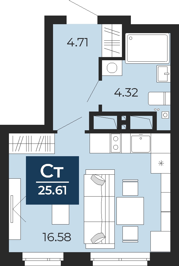 1-комнатная квартира в ЖК Бунинские кварталы на 10 этаже в 2 секции. Сдача в 2 кв. 2026 г.