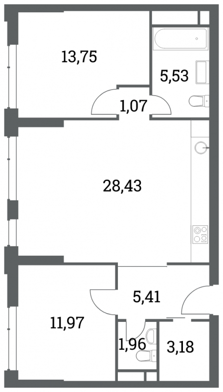 3-комнатная квартира в ЖК Headliner на 41 этаже в 1 секции. Сдача в 4 кв. 2024 г.