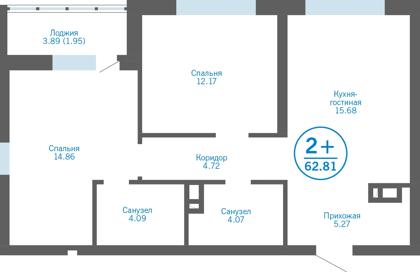 3-комнатная квартира в ЖК Бунинские кварталы на 13 этаже в 2 секции. Сдача в 2 кв. 2026 г.