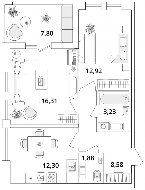 2-комнатная квартира в ЖК CUBE на 10 этаже в 1 секции. Сдача в 4 кв. 2024 г.