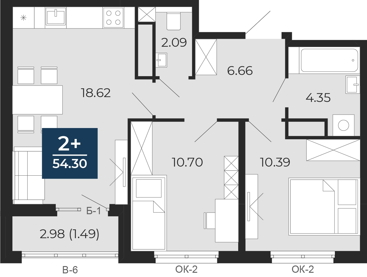 3-комнатная квартира в ЖК Бунинские кварталы на 7 этаже в 6 секции. Сдача в 2 кв. 2026 г.