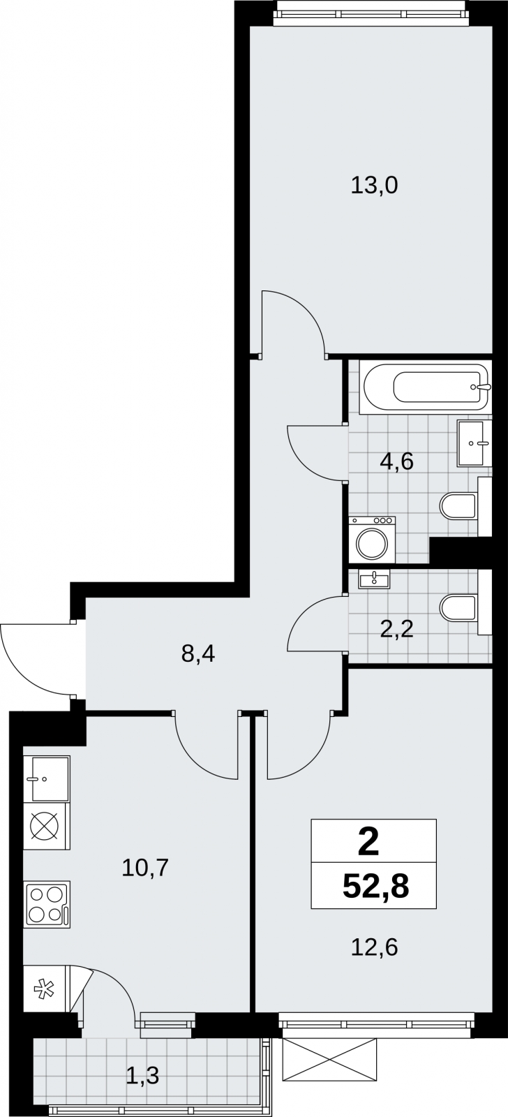 3-комнатная квартира в ЖК Бунинские кварталы на 19 этаже в 7 секции. Сдача в 2 кв. 2026 г.