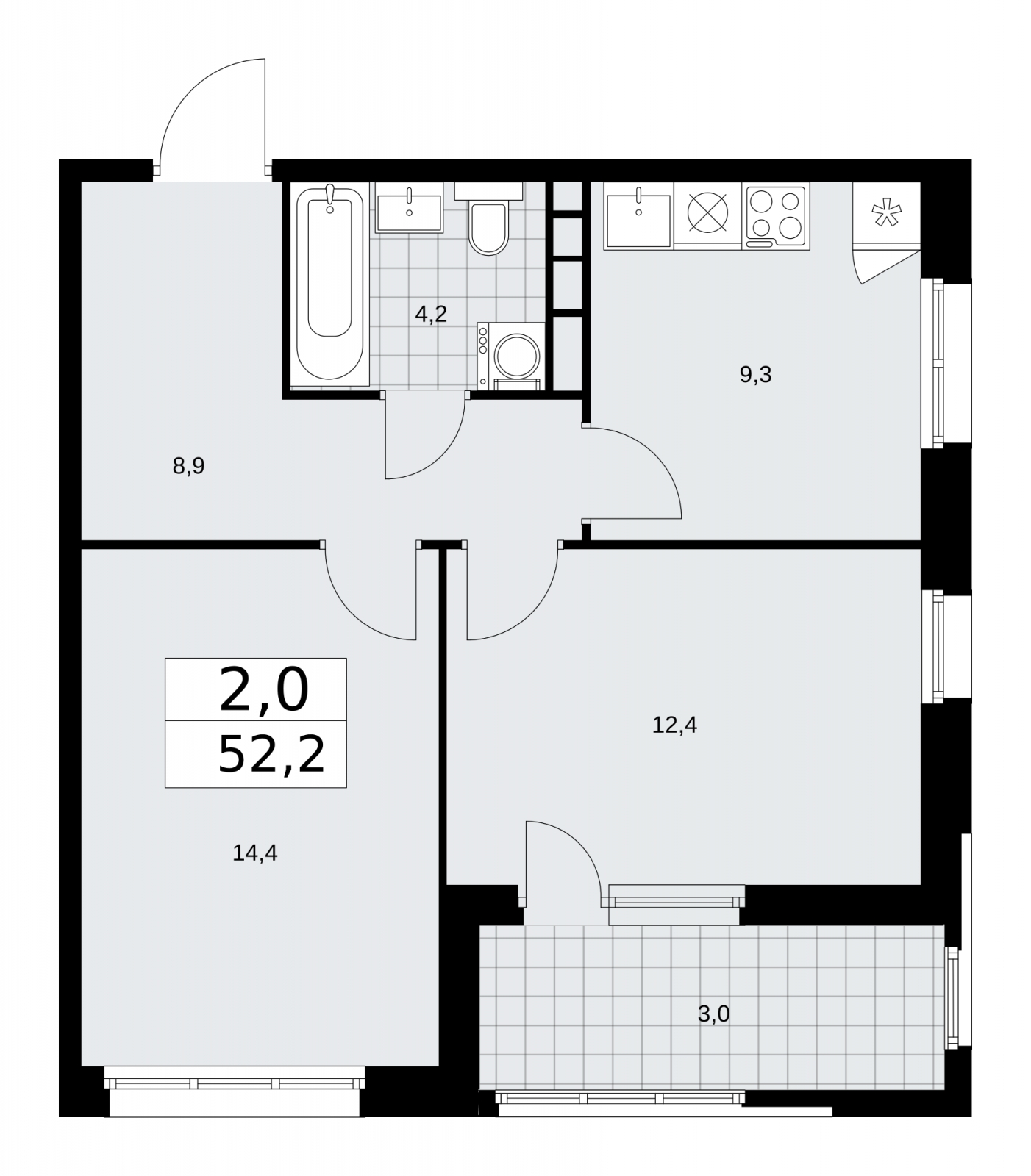 1-комнатная квартира (Студия) в ЖК Бунинские кварталы на 14 этаже в 3 секции. Сдача в 2 кв. 2026 г.