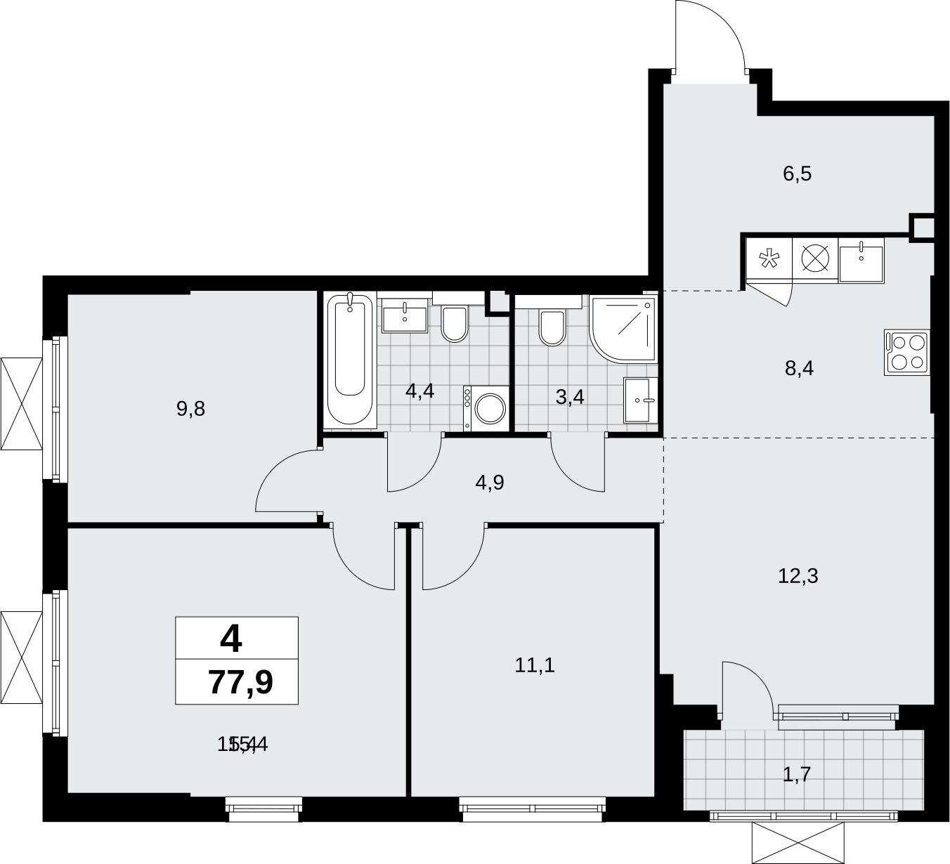 1-комнатная квартира (Студия) в ЖК Бунинские кварталы на 10 этаже в 6 секции. Сдача в 2 кв. 2026 г.