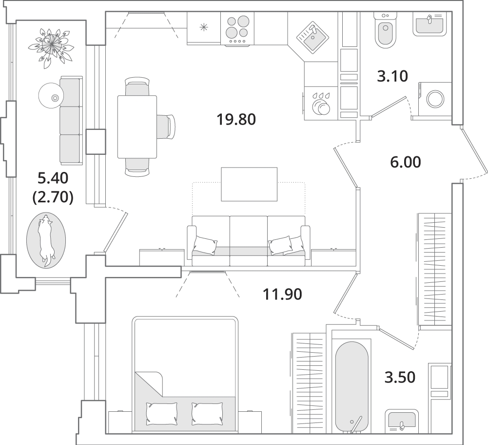 2-комнатная квартира с отделкой в ЖК Бунинские кварталы на 15 этаже в 1 секции. Сдача в 2 кв. 2026 г.