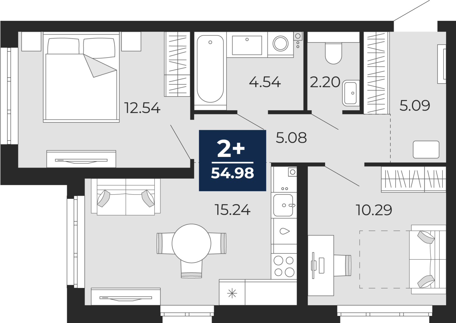 1-комнатная квартира (Студия) с отделкой в ЖК Бунинские кварталы на 15 этаже в 1 секции. Сдача в 2 кв. 2026 г.