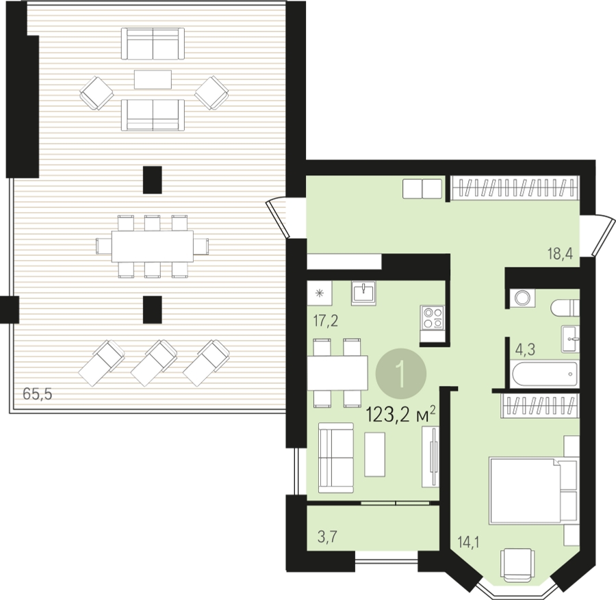 3-комнатная квартира в ЖК Бунинские кварталы на 4 этаже в 1 секции. Сдача в 2 кв. 2026 г.