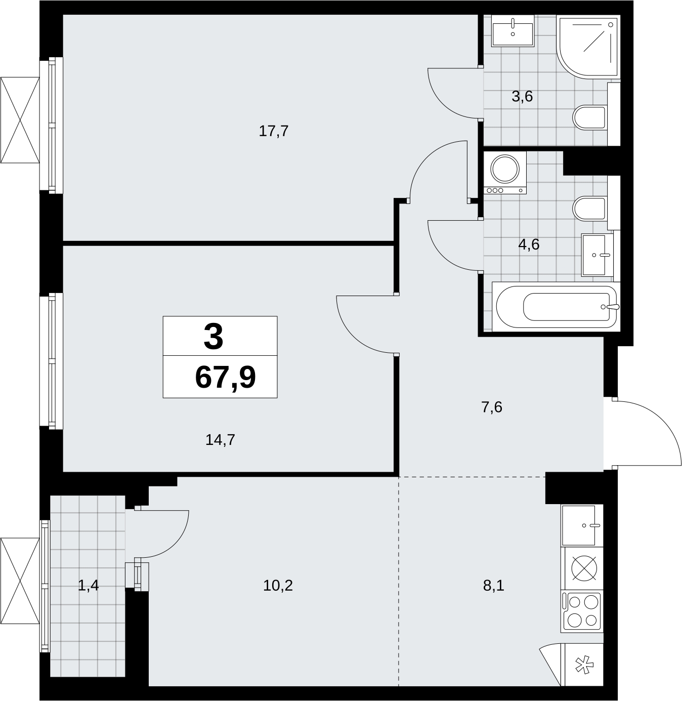 4-комнатная квартира в ЖК Бунинские кварталы на 6 этаже в 1 секции. Сдача в 2 кв. 2026 г.