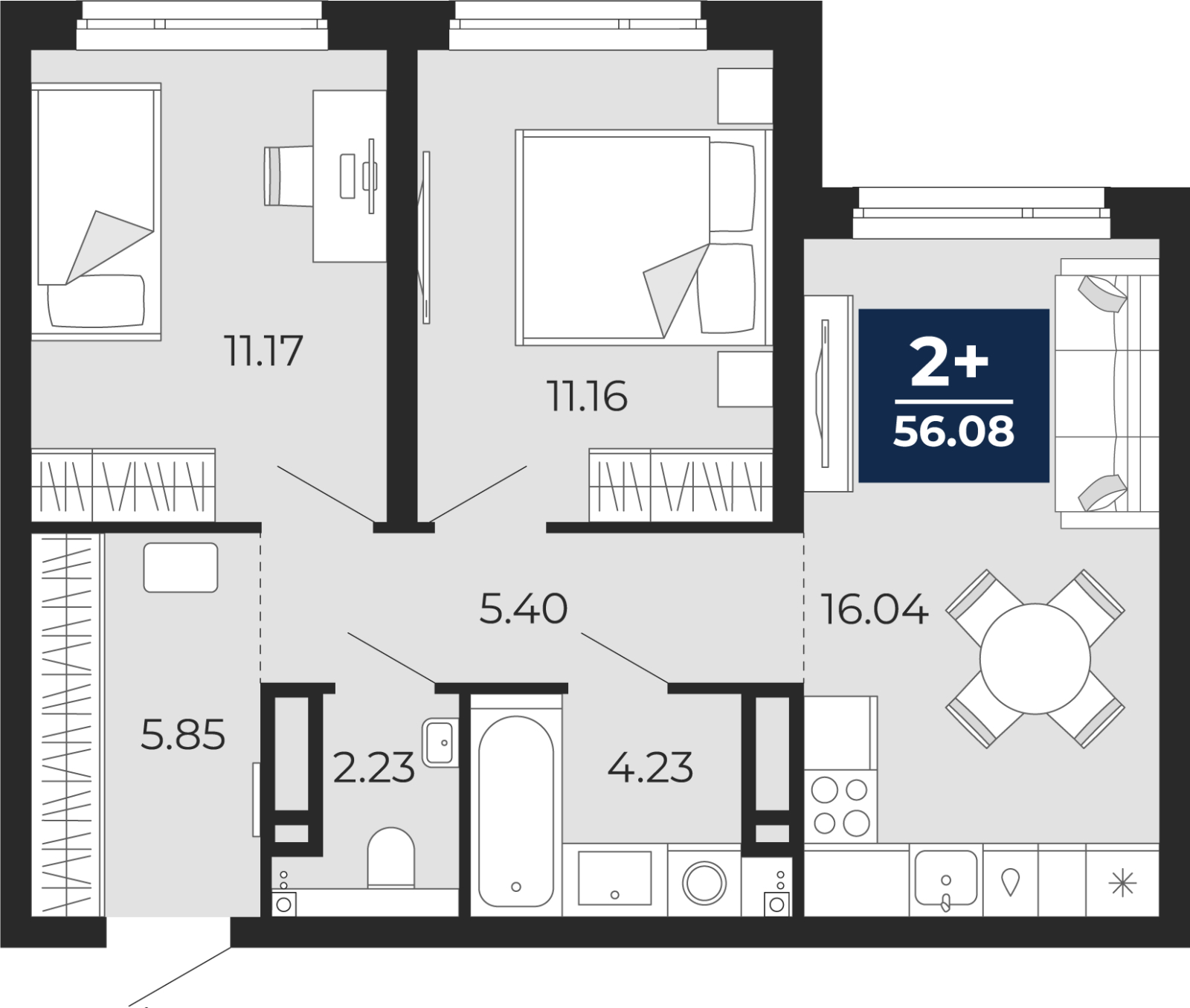 3-комнатная квартира в ЖК Бунинские кварталы на 14 этаже в 6 секции. Сдача в 2 кв. 2026 г.