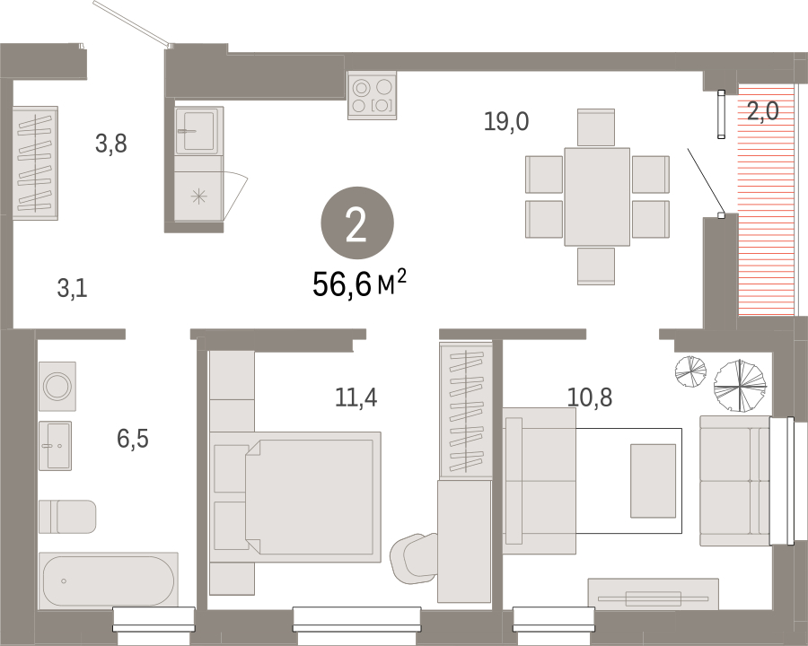 1-комнатная квартира (Студия) в ЖК Бунинские кварталы на 8 этаже в 1 секции. Сдача в 2 кв. 2026 г.