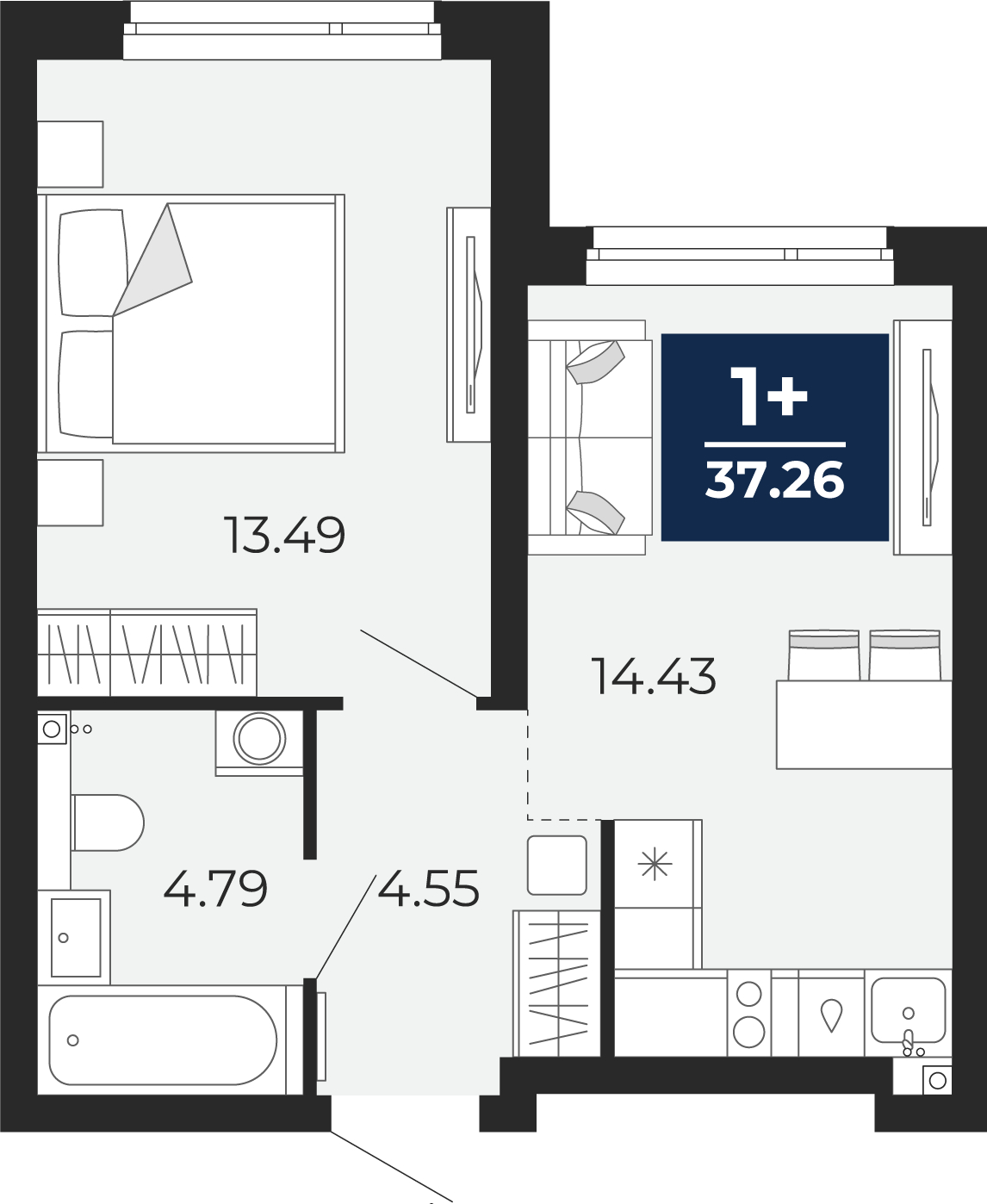2-комнатная квартира с отделкой в ЖК Бунинские кварталы на 10 этаже в 2 секции. Сдача в 2 кв. 2026 г.
