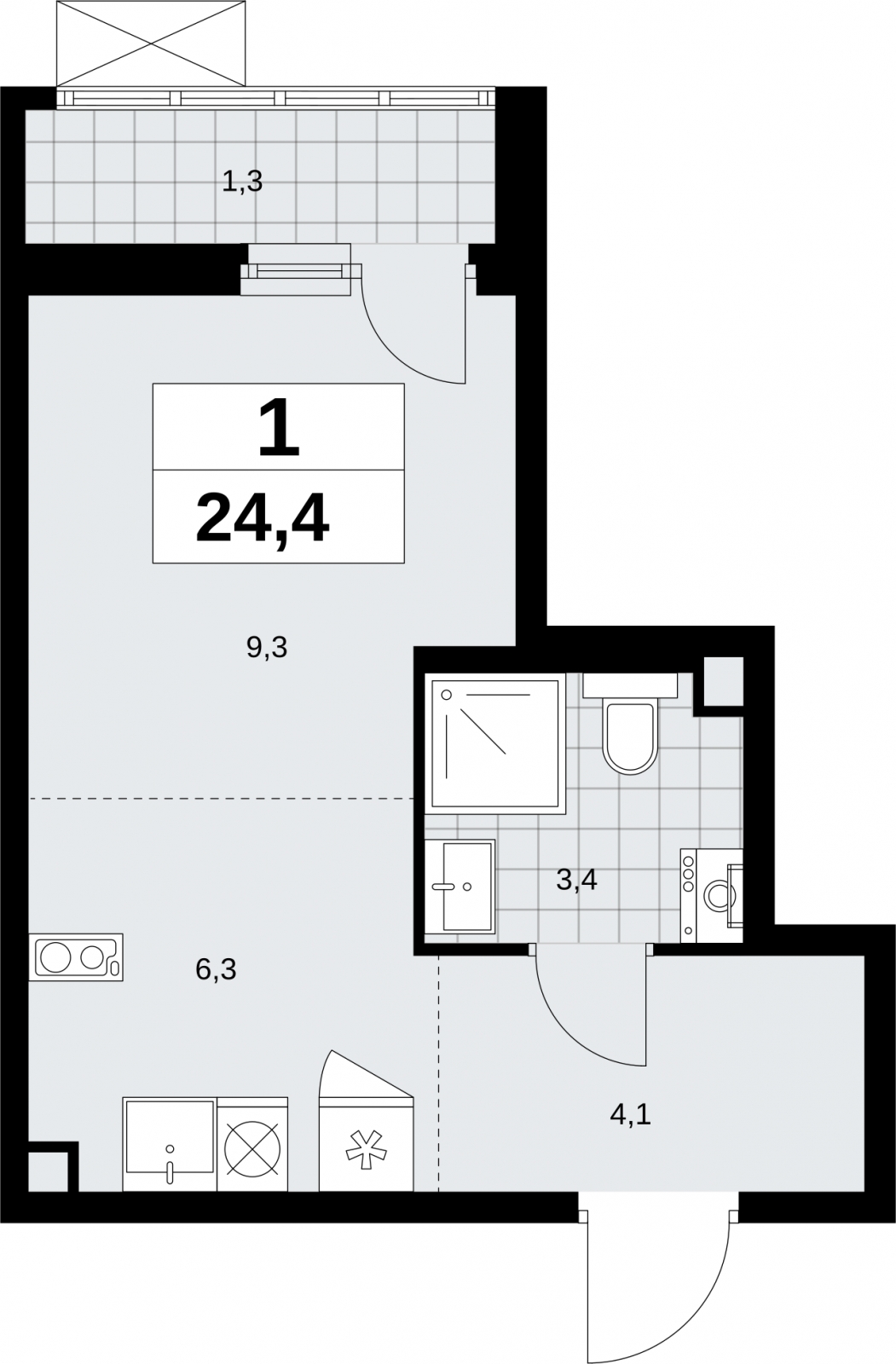 2-комнатная квартира в ЖК Бунинские кварталы на 17 этаже в 6 секции. Сдача в 2 кв. 2026 г.
