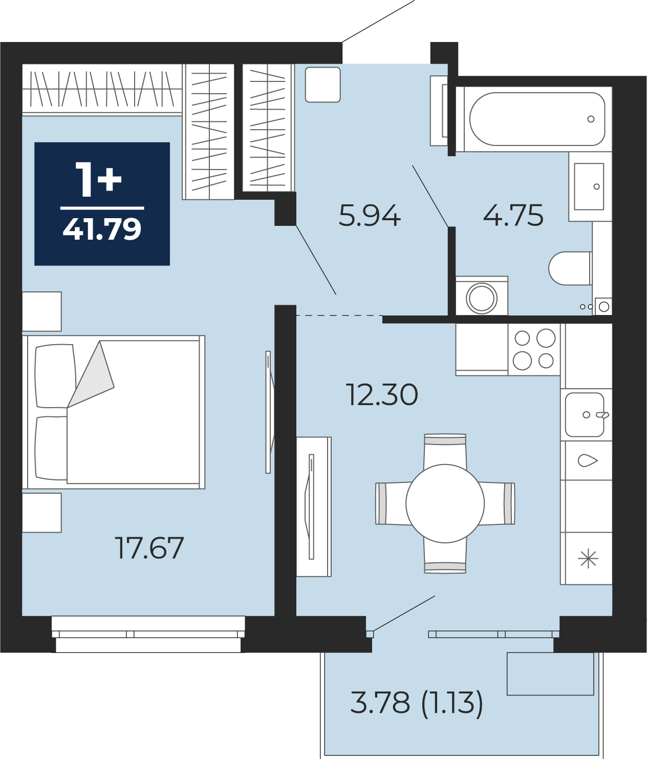 2-комнатная квартира в ЖК Бунинские кварталы на 12 этаже в 3 секции. Сдача в 2 кв. 2026 г.