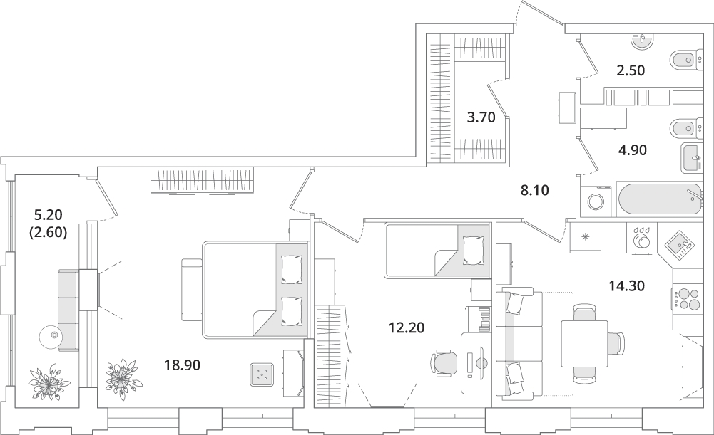 2-комнатная квартира в ЖК Бунинские кварталы на 19 этаже в 6 секции. Сдача в 2 кв. 2026 г.