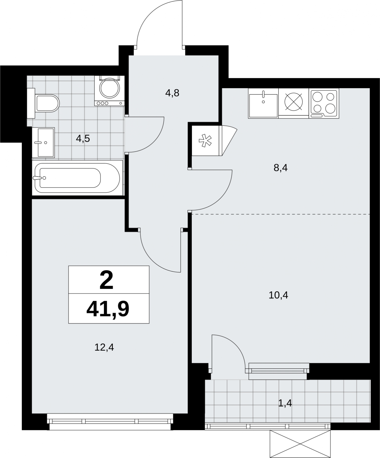 4-комнатная квартира в ЖК Бунинские кварталы на 14 этаже в 1 секции. Сдача в 2 кв. 2026 г.