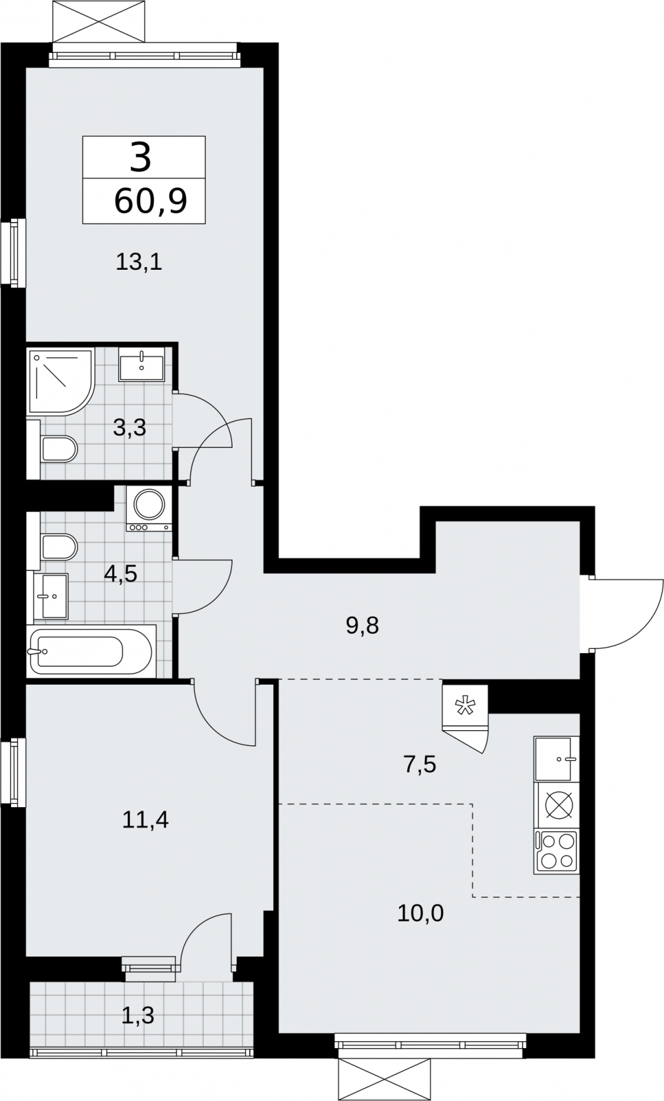 1-комнатная квартира (Студия) с отделкой в ЖК Руставели 14 на 31 этаже в 1 секции. Сдача в 4 кв. 2023 г.
