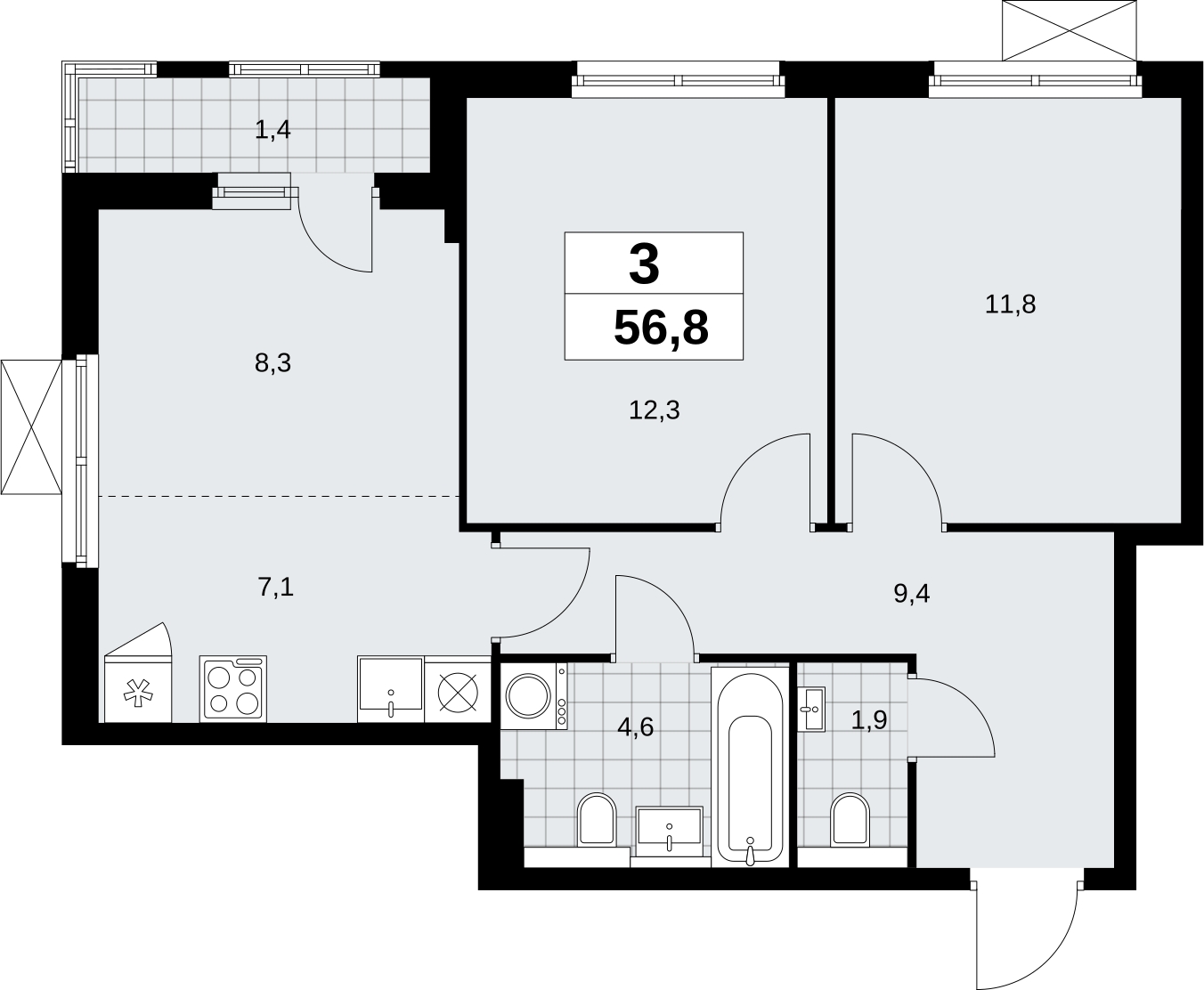 3-комнатная квартира с отделкой в ЖК Руставели 14 на 14 этаже в 1 секции. Сдача в 3 кв. 2024 г.