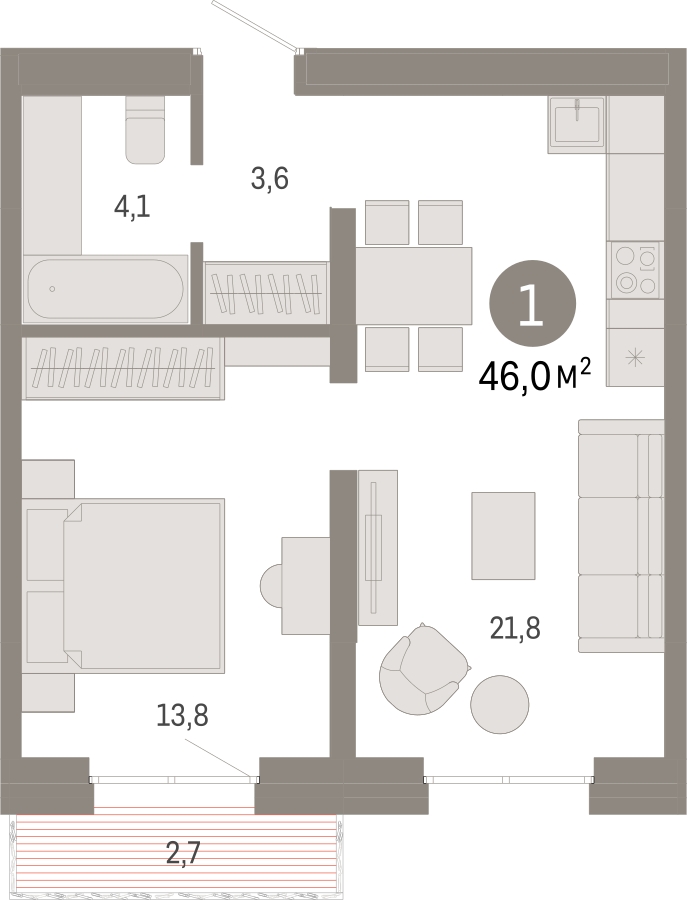 2-комнатная квартира в ЖК Бунинские кварталы на 16 этаже в 2 секции. Сдача в 2 кв. 2026 г.
