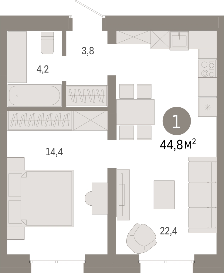 4-комнатная квартира в ЖК Бунинские кварталы на 18 этаже в 1 секции. Сдача в 2 кв. 2026 г.
