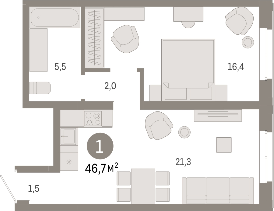 3-комнатная квартира в ЖК Бунинские кварталы на 18 этаже в 1 секции. Сдача в 2 кв. 2026 г.