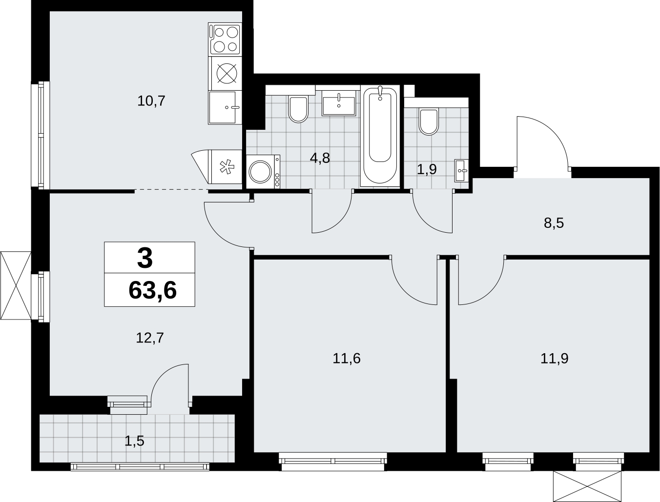 2-комнатная квартира с отделкой в ЖК GloraX Aura Белорусская на 13 этаже в 1 секции. Сдача в 3 кв. 2024 г.