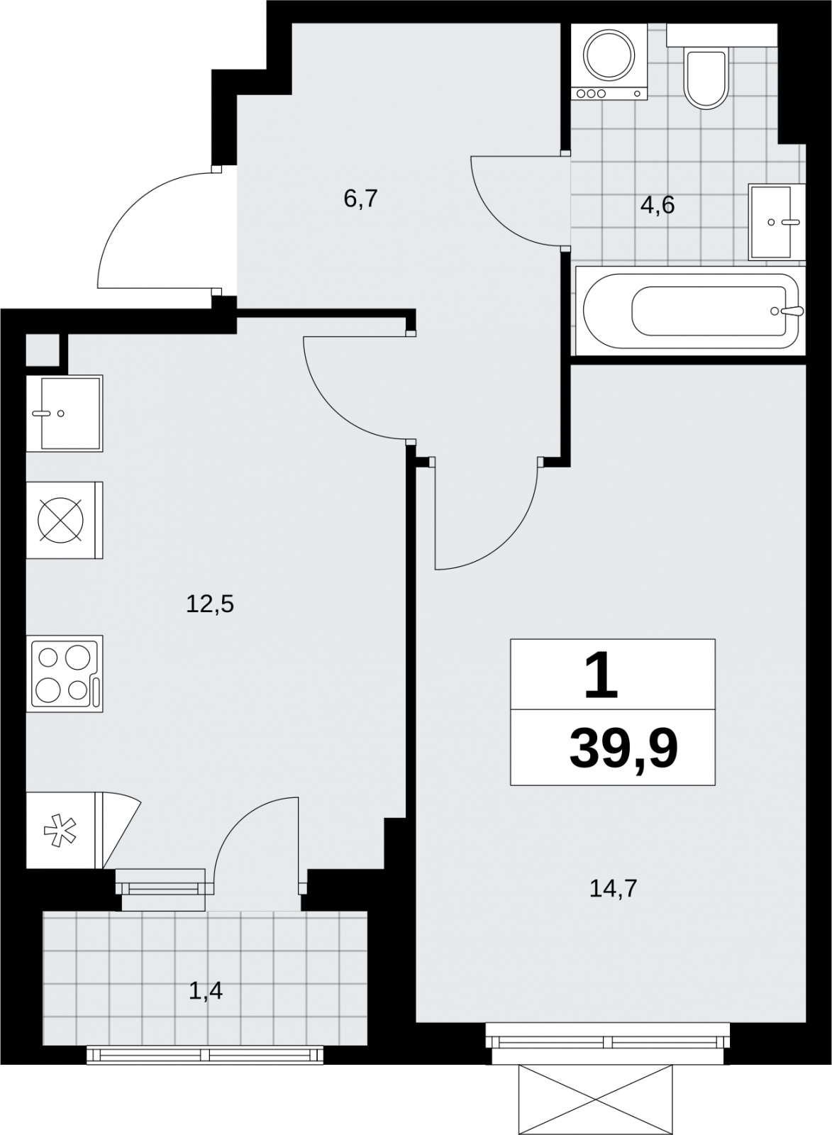 1-комнатная квартира с отделкой в ЖК Бунинские кварталы на 7 этаже в 3 секции. Сдача в 2 кв. 2026 г.