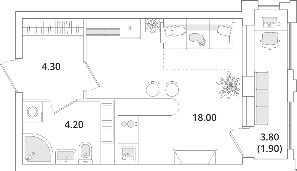 2-комнатная квартира в ЖК Бунинские кварталы на 10 этаже в 7 секции. Сдача в 2 кв. 2026 г.