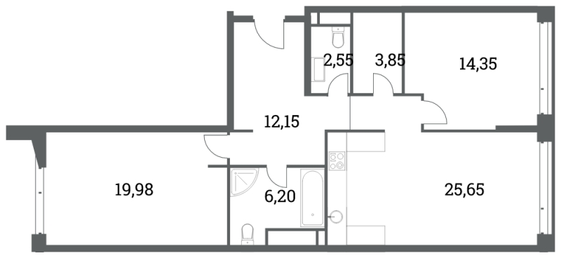 2-комнатная квартира с отделкой в ЖК Лучи на 13 этаже в 1 секции. Сдача в 3 кв. 2024 г.