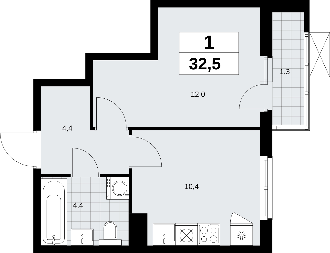 1-комнатная квартира с отделкой в ЖК Бунинские кварталы на 3 этаже в 1 секции. Сдача в 2 кв. 2026 г.