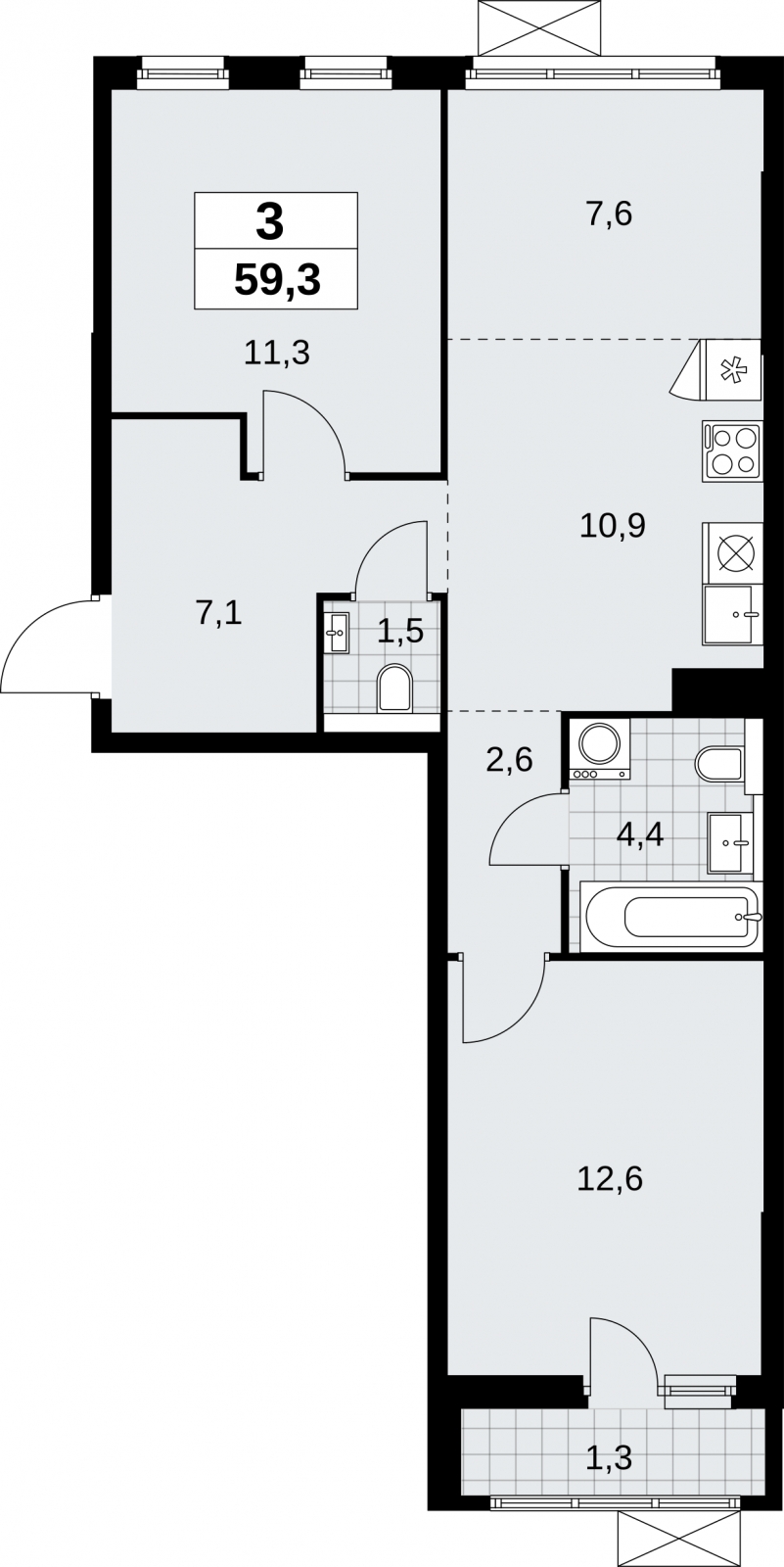 2-комнатная квартира в ЖК Бунинские кварталы на 16 этаже в 7 секции. Сдача в 2 кв. 2026 г.