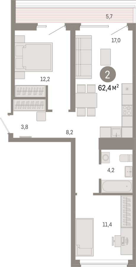 1-комнатная квартира в ЖК Бунинские кварталы на 16 этаже в 3 секции. Сдача в 2 кв. 2026 г.