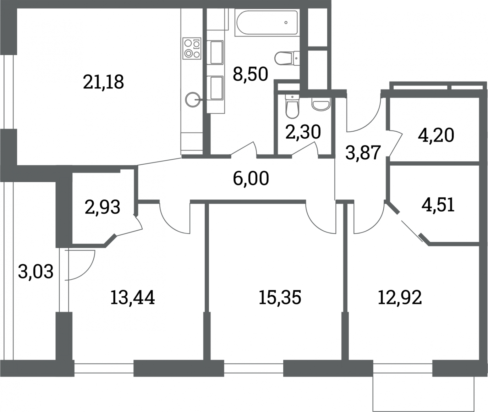 1-комнатная квартира (Студия) в ЖК Скандинавия на 14 этаже в 1 секции. Сдача в 3 кв. 2024 г.