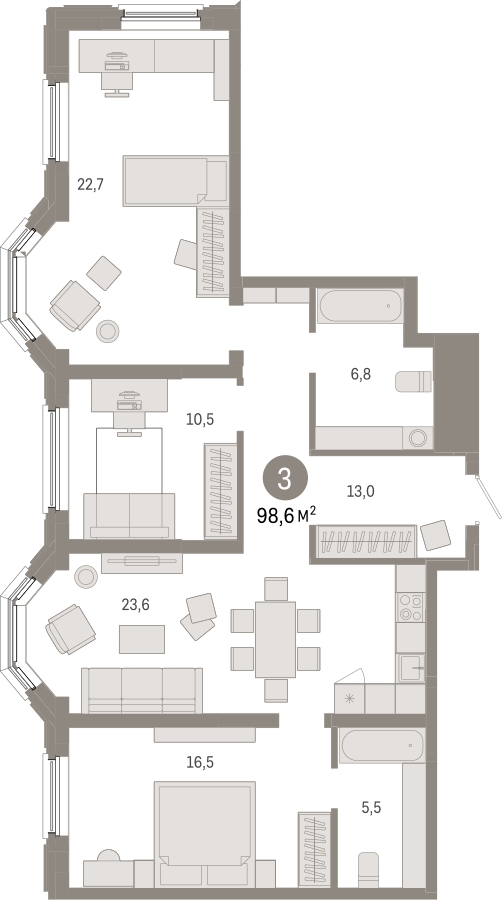1-комнатная квартира в ЖК Бунинские кварталы на 17 этаже в 3 секции. Сдача в 2 кв. 2026 г.