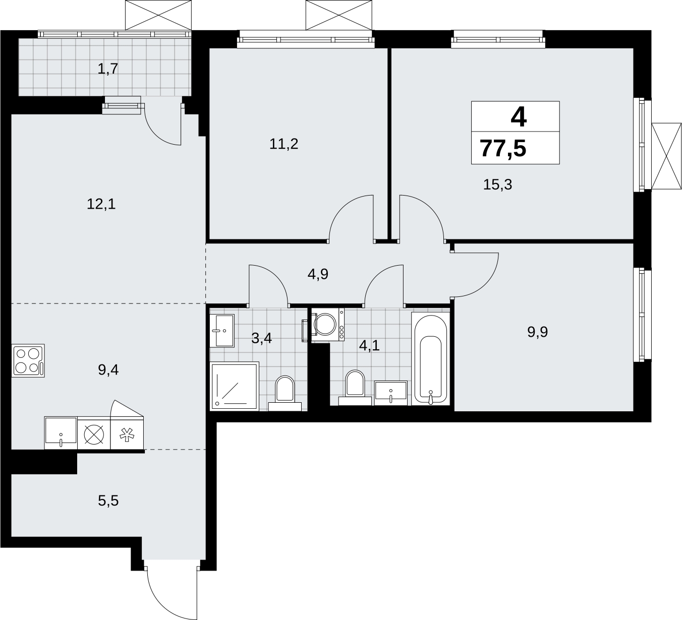 1-комнатная квартира в ЖК URAL на 13 этаже в 1 секции. Сдача в 4 кв. 2024 г.
