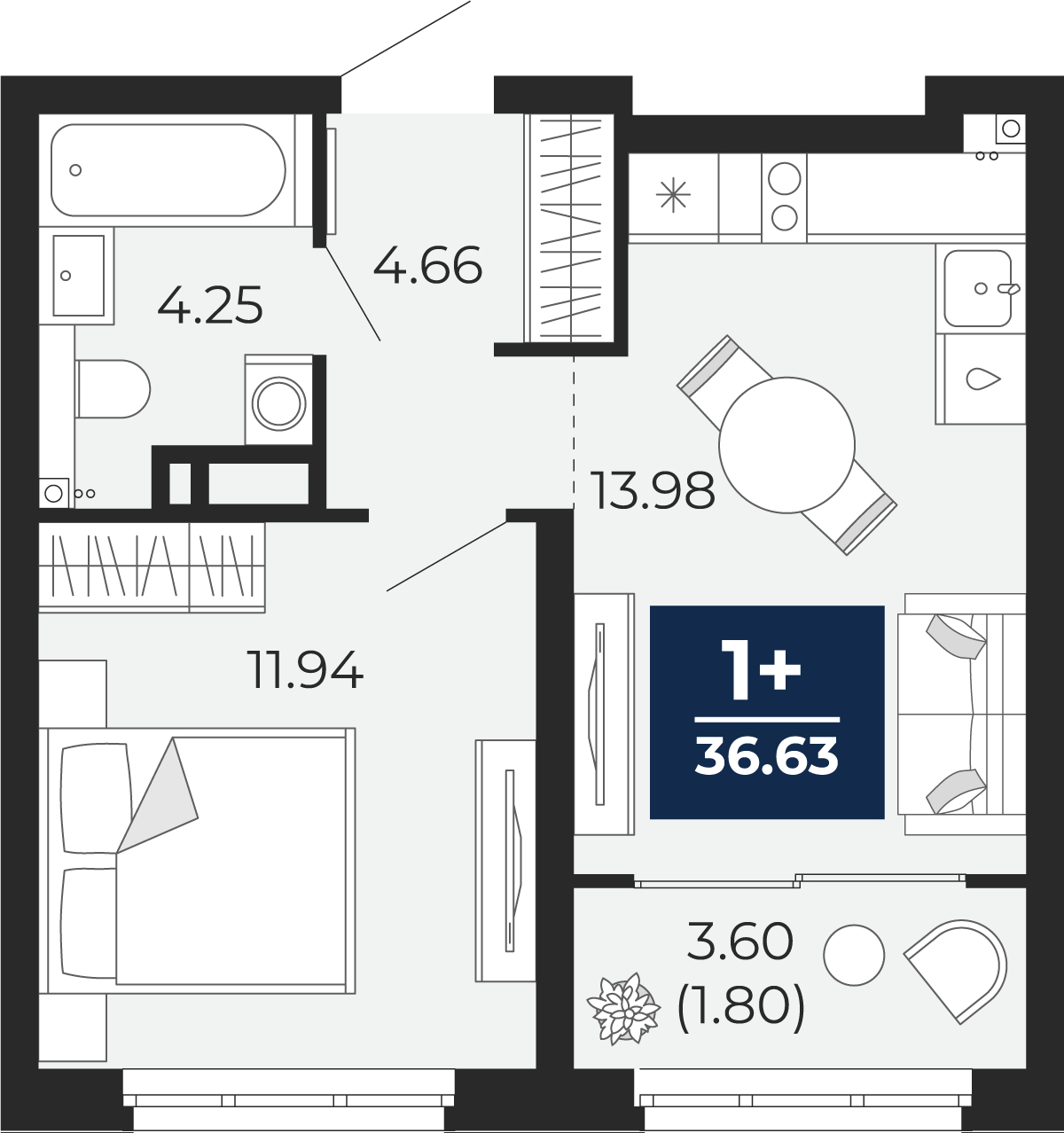 1-комнатная квартира с отделкой в ЖК Бунинские кварталы на 13 этаже в 1 секции. Сдача в 2 кв. 2026 г.