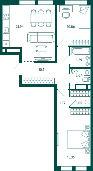 1-комнатная квартира с отделкой в ЖК Бунинские кварталы на 8 этаже в 4 секции. Сдача в 2 кв. 2026 г.