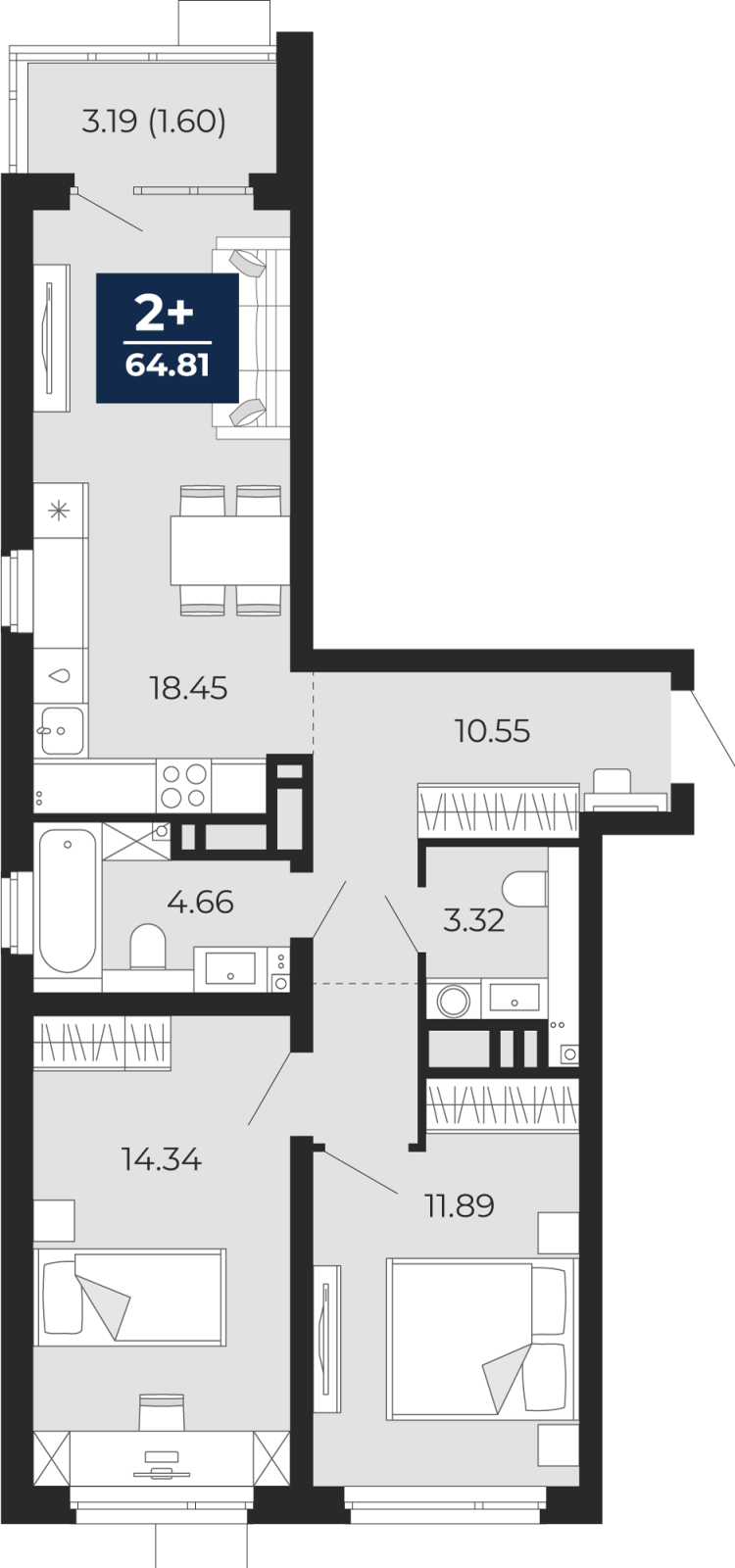 1-комнатная квартира (Студия) в ЖК Бунинские кварталы на 11 этаже в 6 секции. Сдача в 2 кв. 2026 г.