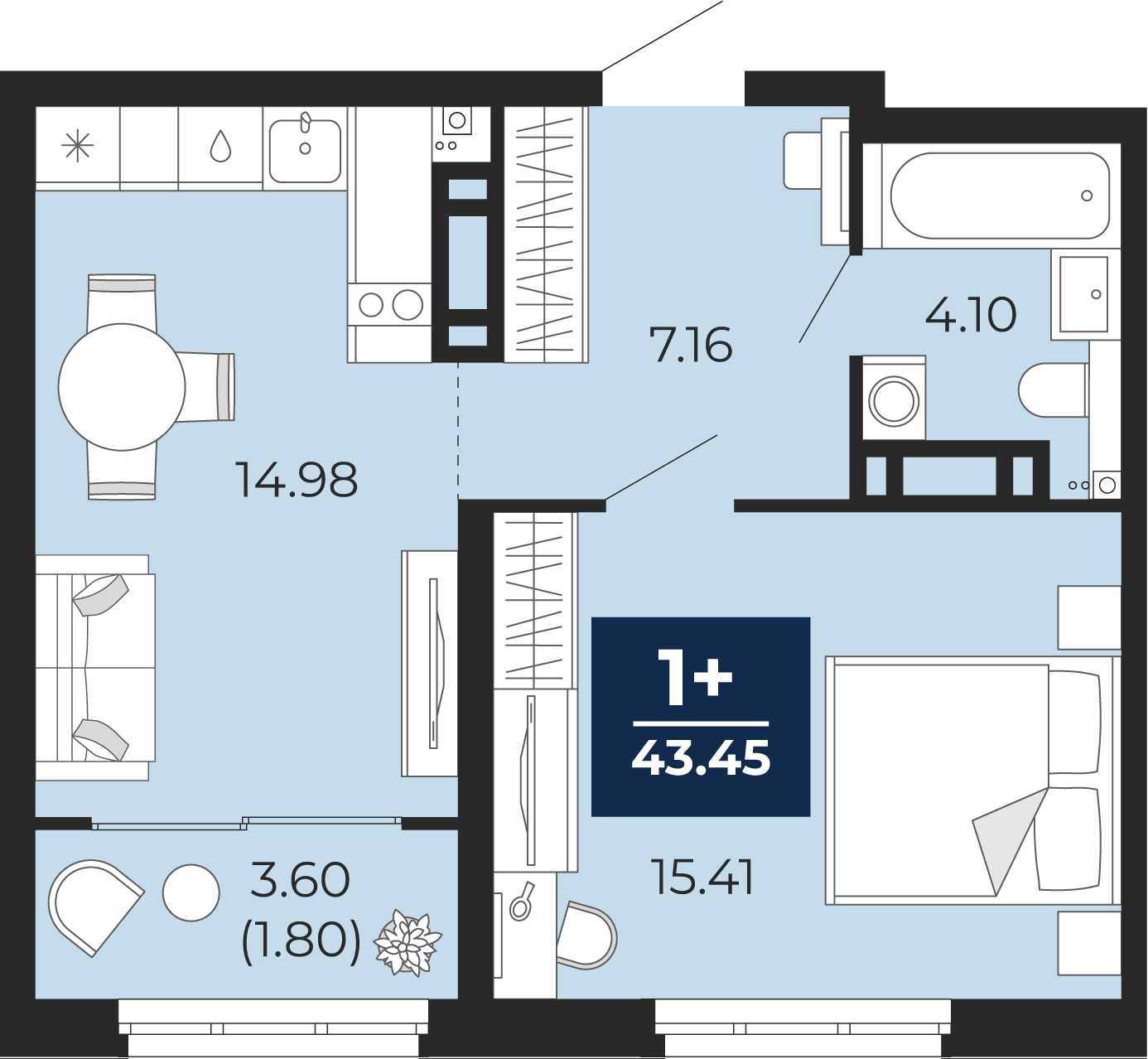 3-комнатная квартира в ЖК Бунинские кварталы на 11 этаже в 1 секции. Сдача в 2 кв. 2026 г.
