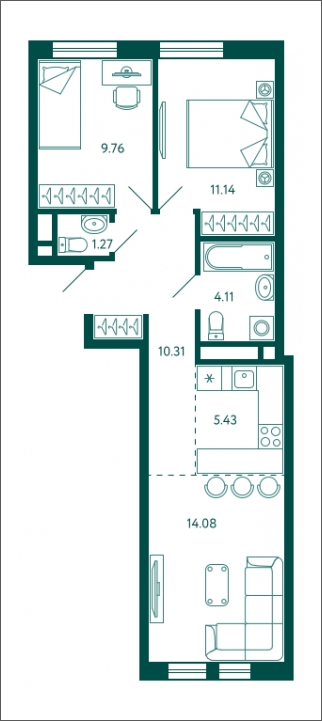 2-комнатная квартира с отделкой в ЖК Бунинские кварталы на 6 этаже в 5 секции. Сдача в 2 кв. 2026 г.